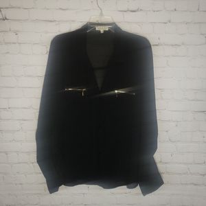 Black sheer button down top with collar